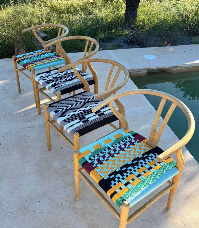 Maija Carr chairs with tapestry woven seating